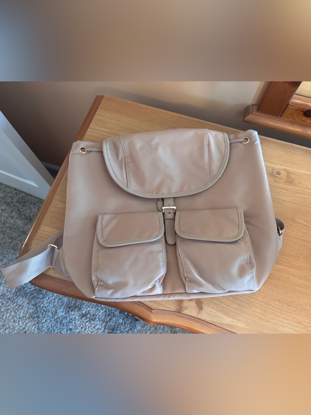 NWT-Women's Neutral Beige Backpack Tote - Soft Cream Shoulder Bag